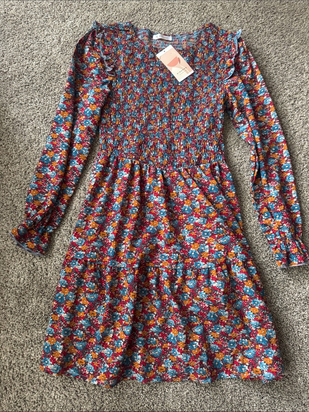 Women’s Floral Smocked Long-Sleeve Casual Dress - Multicolor Floral